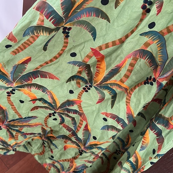 Farm Rio Anthropologie Tie-Front Linen Maxi Dress Green Motif Tropical Medium - Picture 11 of 11